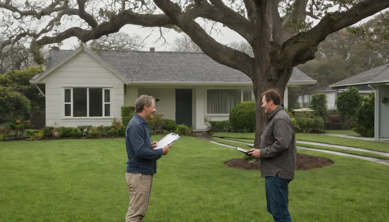 A homeowner reviewing a written tree removal quote with a provider